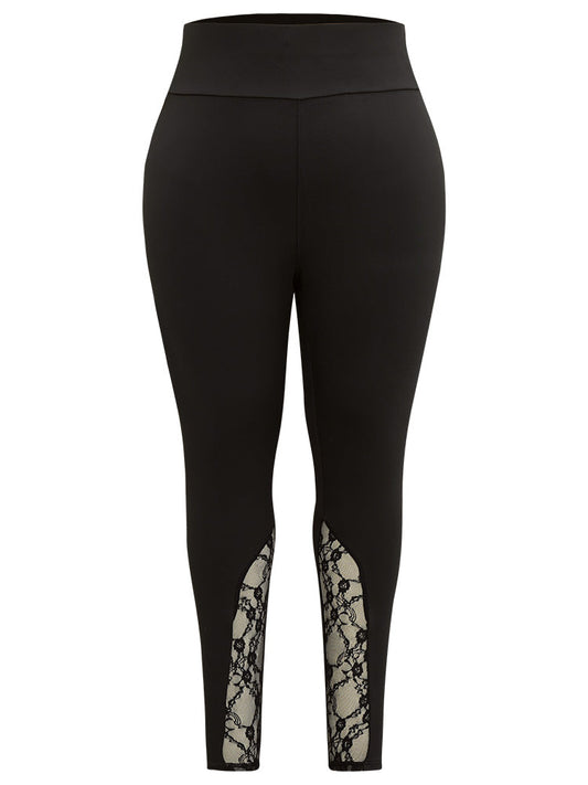 Halloween Wideband Waist Lace Panel Leggings