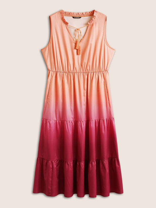 Ombre Tassels Flutter Layered Hem Tank Dress