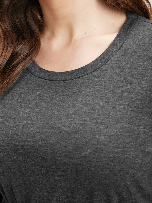 Solid Round Neck Ruffle Tiered Long Tee