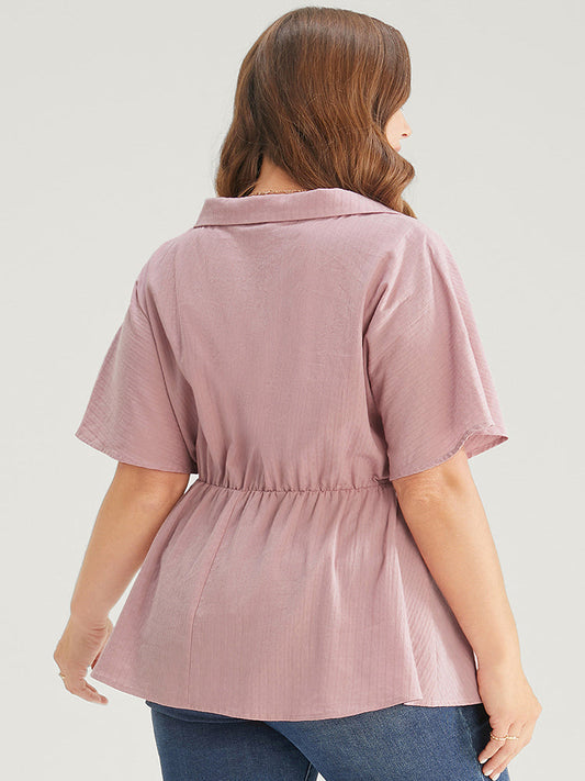 Plain Dolman Sleeve Elastic Waist Ruffle Hem Blouse