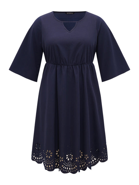 Plain Keyhole Pocket Laser Cut Dress