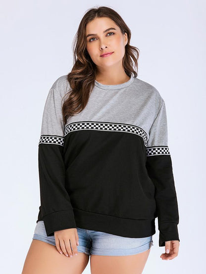 Checkerboard Patchwork Round Neck T-shirt