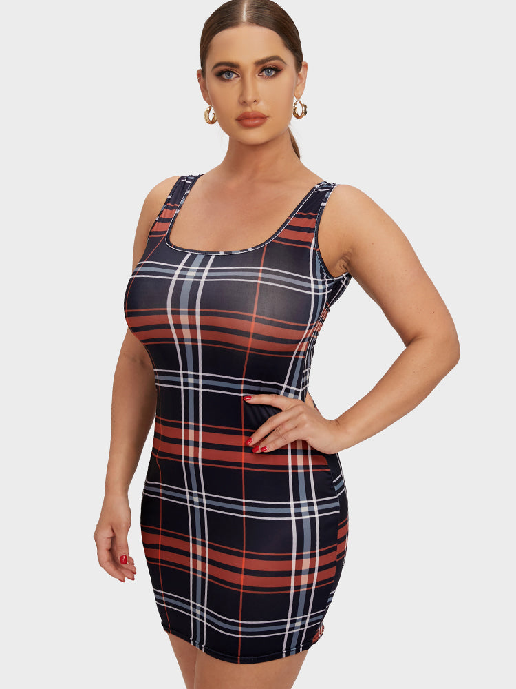 Plaid Print Sleeveless Bodycon Dress