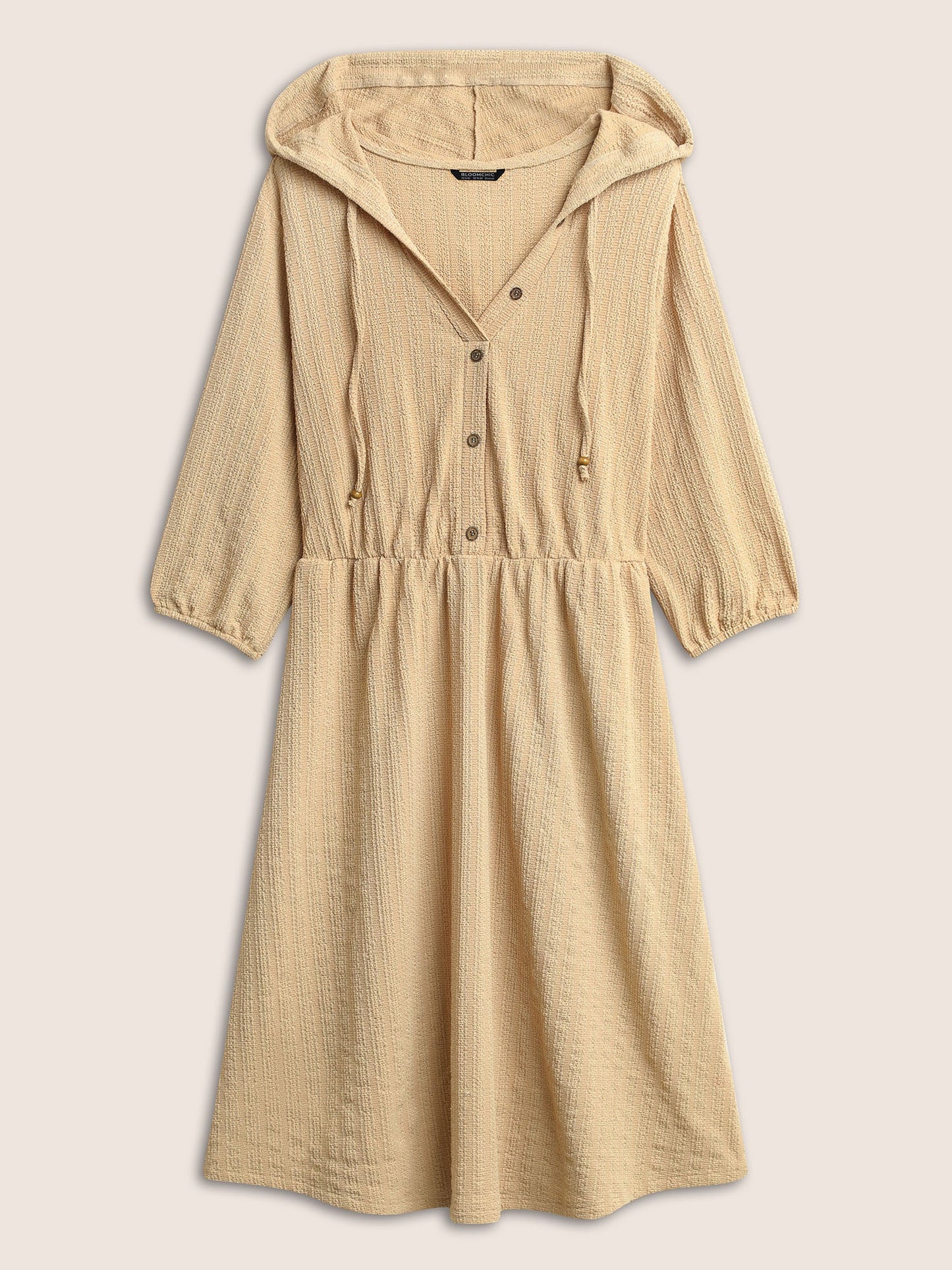 Plisse Hooded Pocket Button Detail Ties Dress