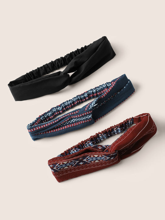 3pcs Chiffon Bandana Print Elastic Headbands