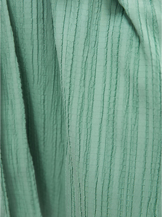 Solid Textured Ruffle Tiered Cap Sleeve Pocket Belted Plisse Dress