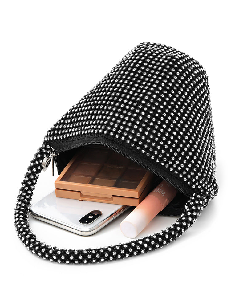 Rhinestone Zipper Snap Button Evening Bag