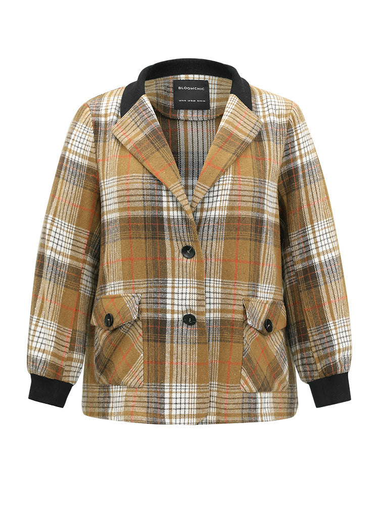 Lapel Collar Plaid Button Up Blazer
