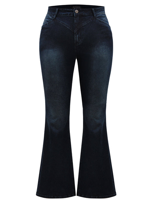 Flare Leg Very Stretchy Pleated Patchwork Jeans