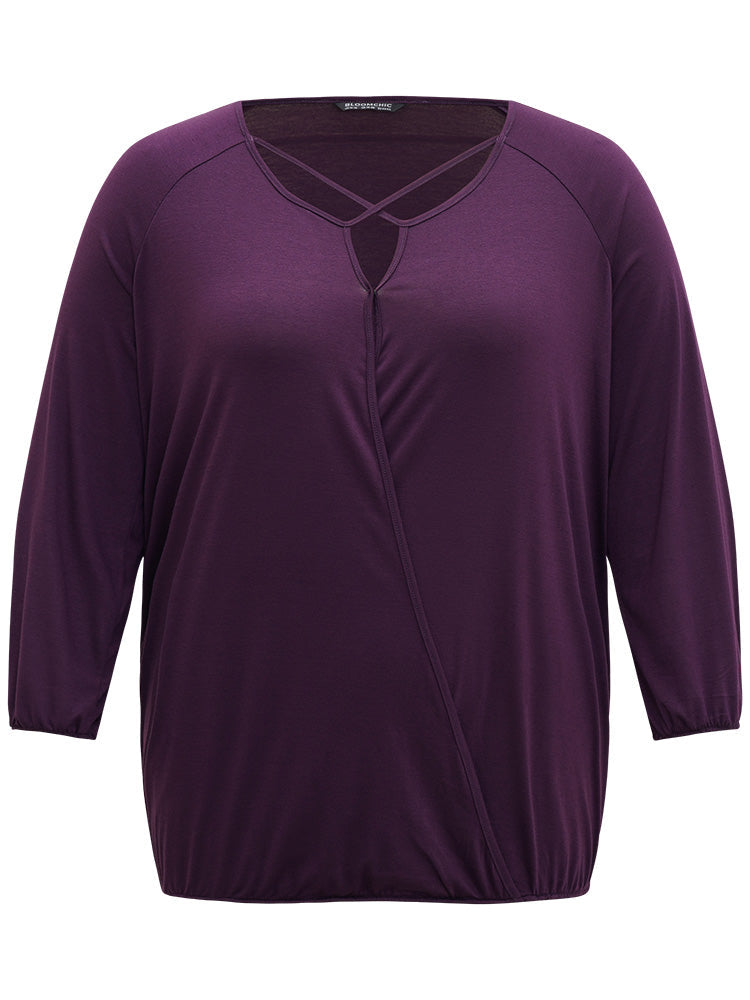 Plain Crisscross Keyhole Raglan Sleeve T-shirt