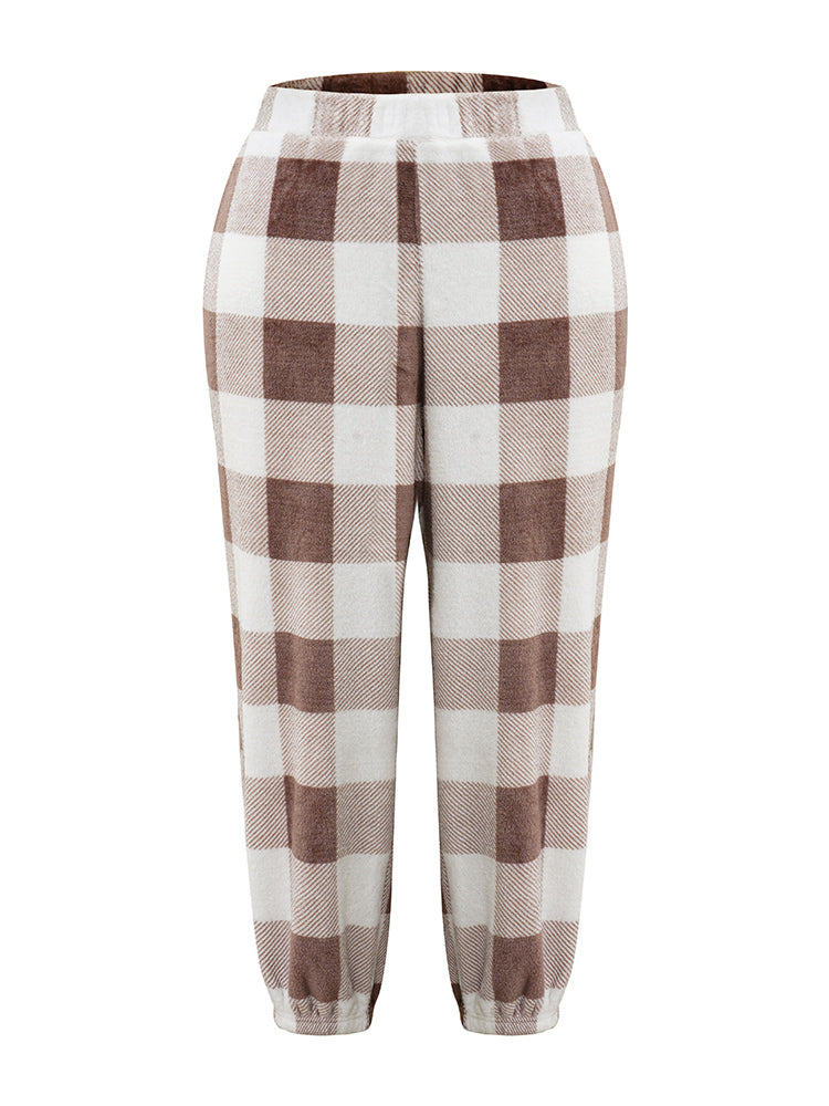 Flannel Plaid Elastic Waist Sleep Bottoms