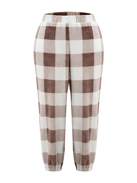 Flannel Plaid Elastic Waist Sleep Bottoms