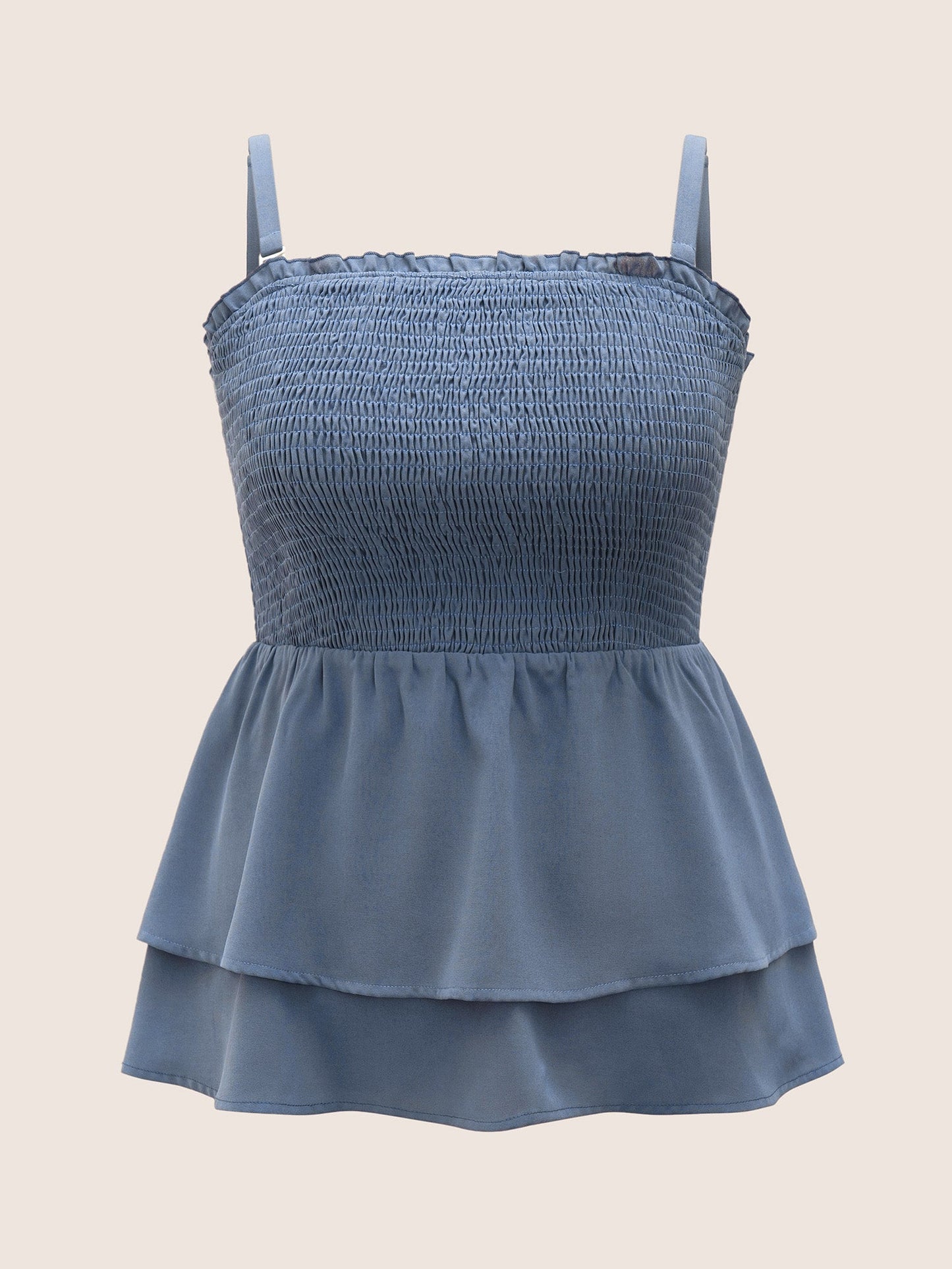 Solid Shirred Ruffle Layered Hem Cami Top