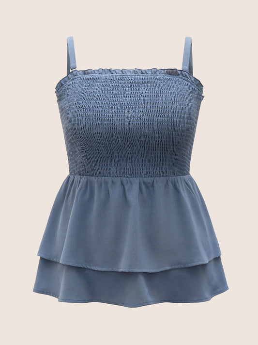 Solid Shirred Ruffle Layered Hem Cami Top