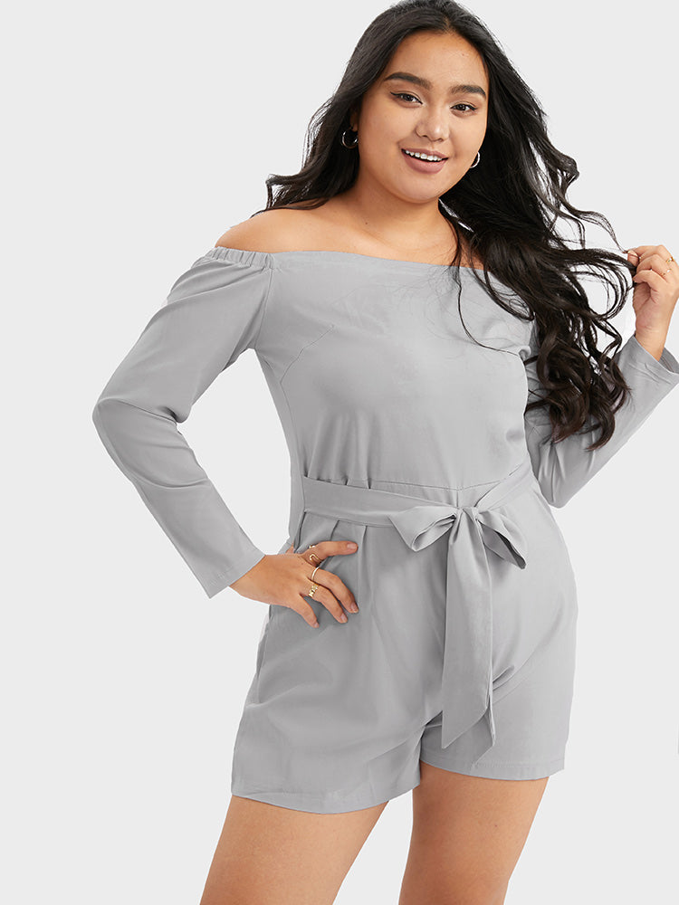 Solid Belted Off Shoulder Jumpsuit