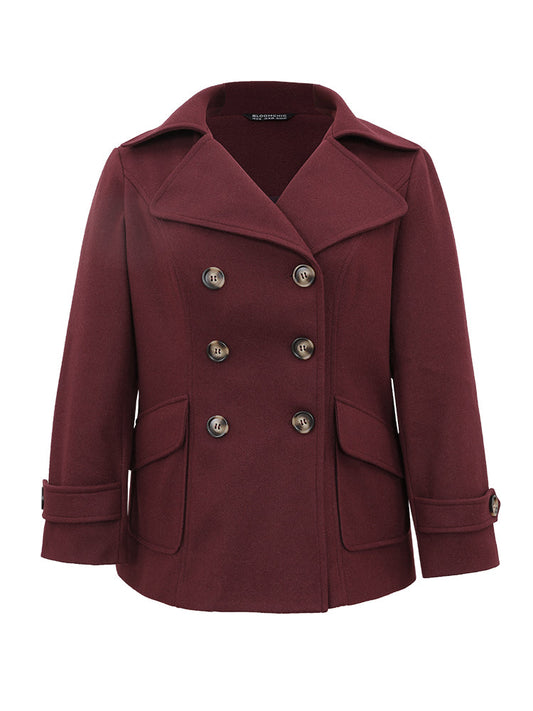 Lapel Collar Double Breasted Flap Pocket Jacket