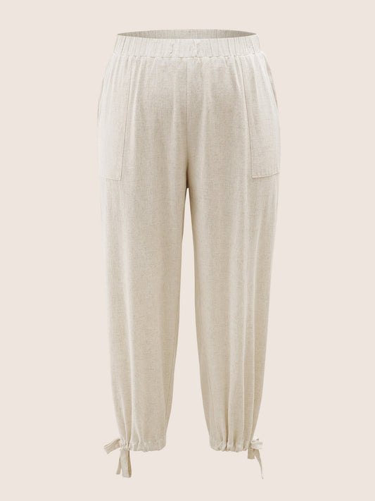 Solid Elastic Waist Ties Harem Pants