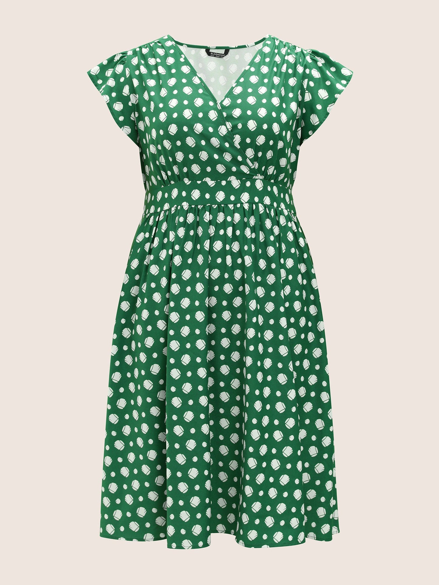 Graphic Wrap Gathered Ruffle Cap Sleeve Dress