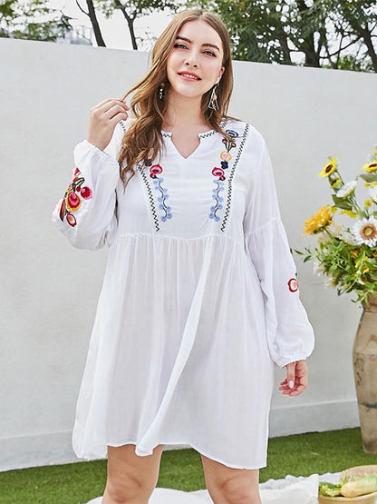 Embroidery Holiday Lantern Sleeve Dress