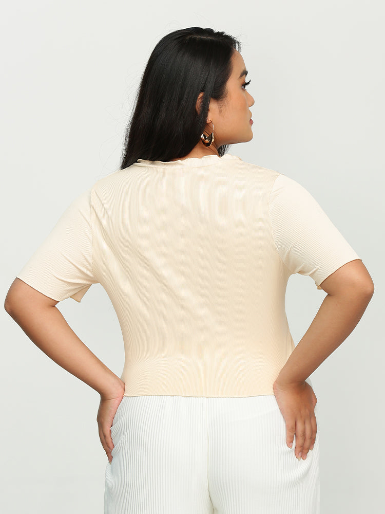 Frill Neckline Button T-Shirt