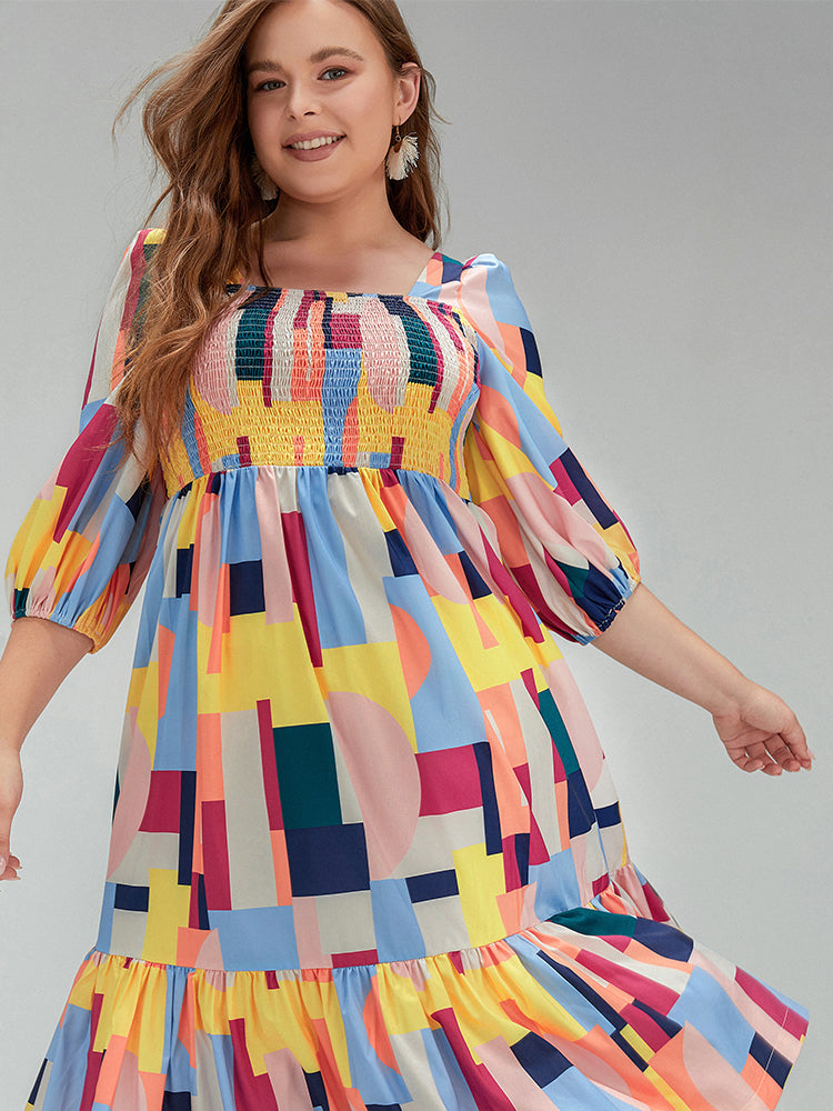 Geo Print Square Collar Dress