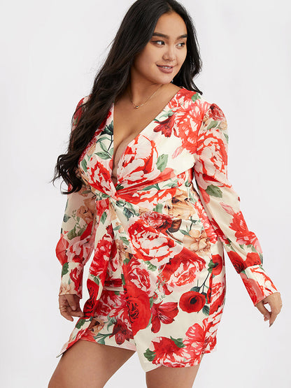 Floral Twist-front Bodycon Dress