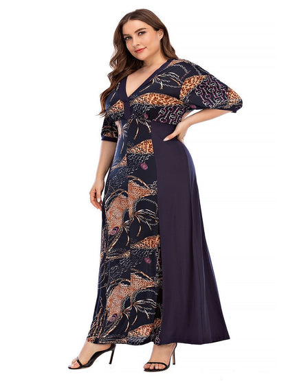 Printed Pacthwork Half-sleeve Maxi Dress