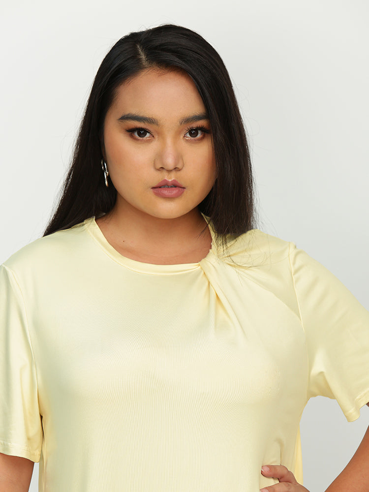 Ruched Neckline Short Sleeve T-Shirt