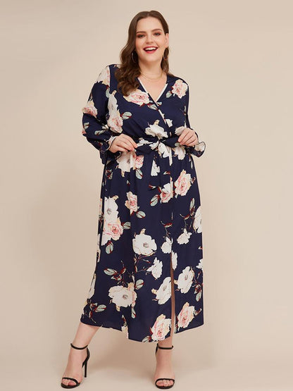 Floral Printed Wrap Split Maxi Dress