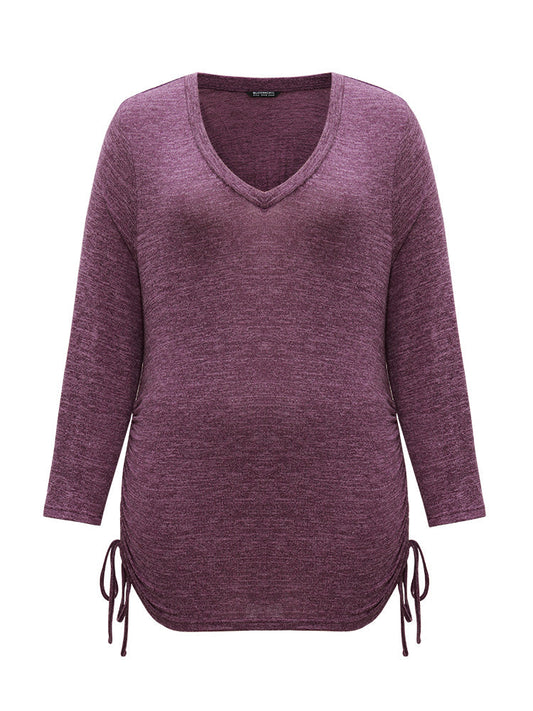 Solid Drawstring Heather V Neck T-shirt