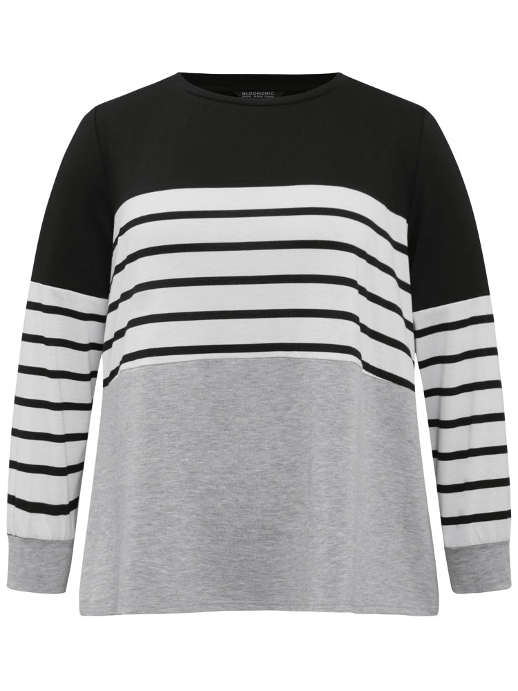 Striped Patchwork Contrast Slight Crew Neck Sweatshirt