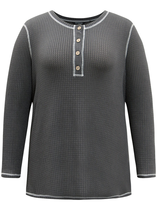 Waffle Knit Stitch Button Through T-shirt