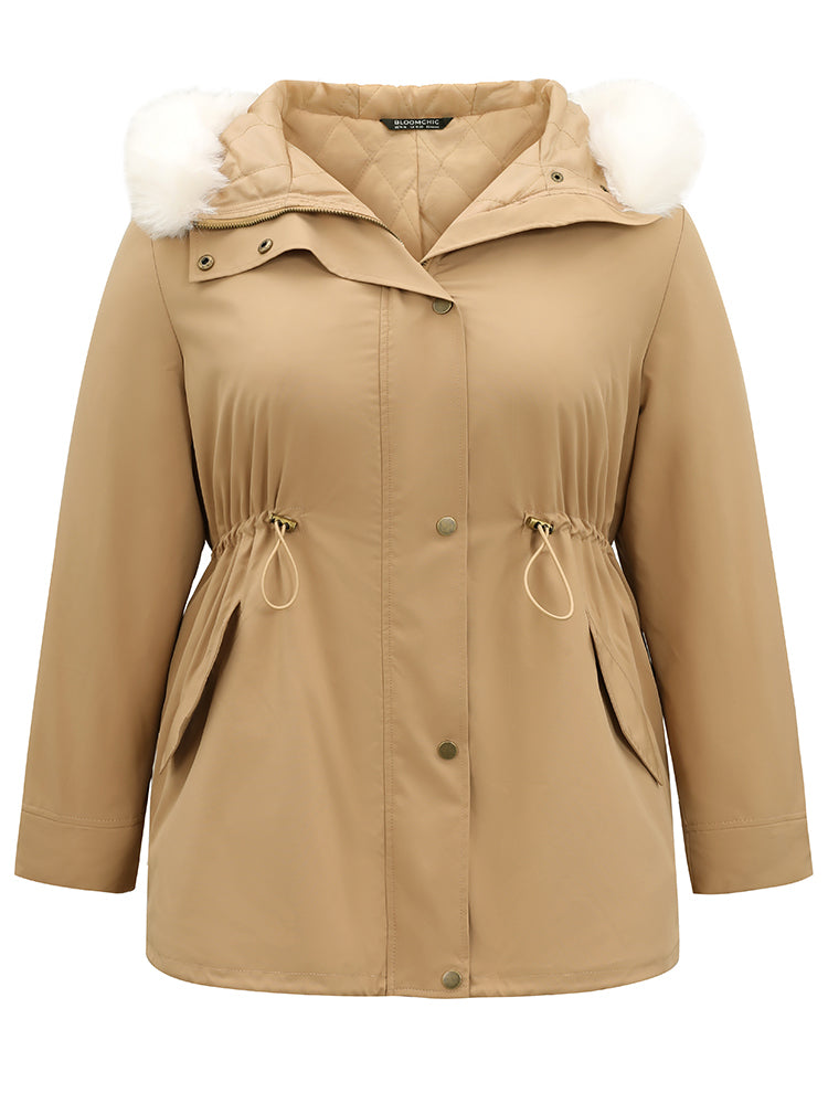 Fuzzy Trim Drawstring Pocket Cotton Jackets