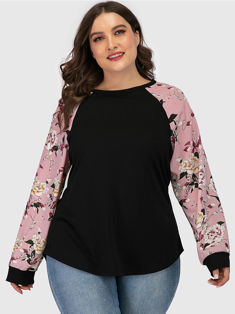 Printed Raglan Sleeves Round Neck T-shirt