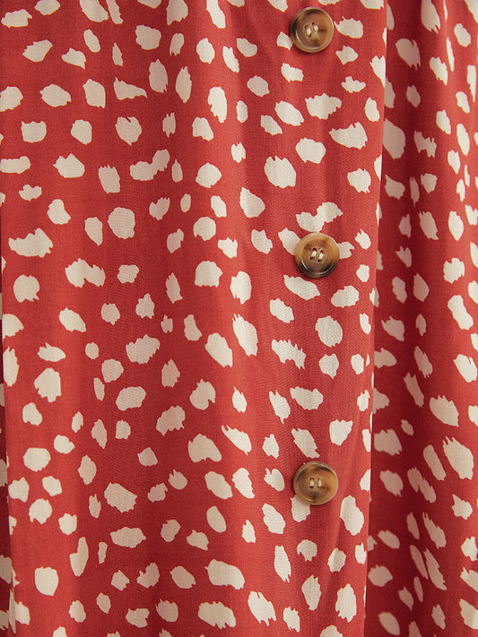Allover Print Elastic Waist Button Detail Skirt