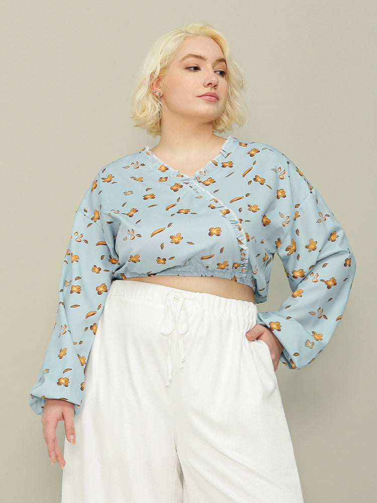 Lantern Sleeve Floral Crop Top