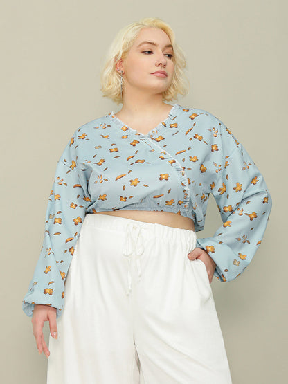 Lantern Sleeve Floral Crop Top