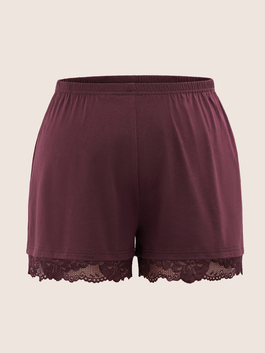 Plain Guipure Lace Elastic Waist Sleep Bottoms