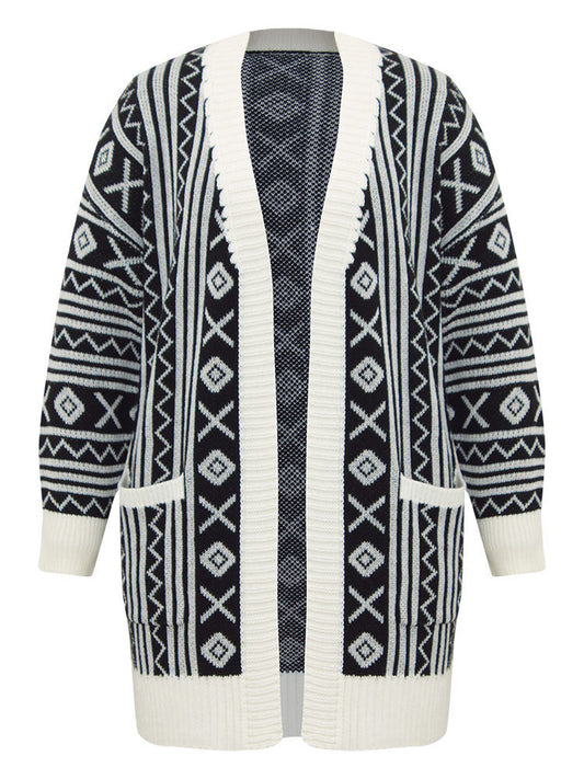 Geometric Bandana Contrast Pocket Cardigan