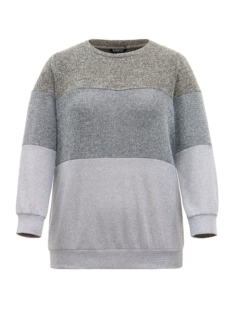 Heather Colorblock Contrast Knit Sweatshirt