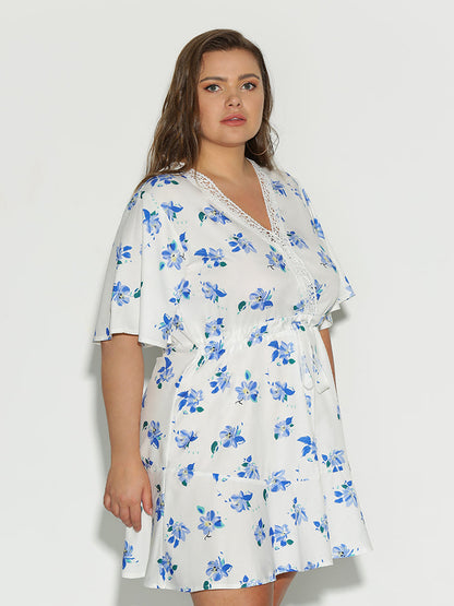 Ditsy Floral Lace Neck Dress