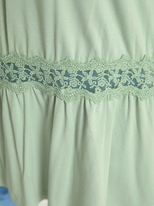 Plain Contrast Lace Mesh Ruffle Hem Tank Top