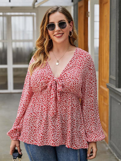 Ditsy Chiffon Lantern Sleeve Blouse