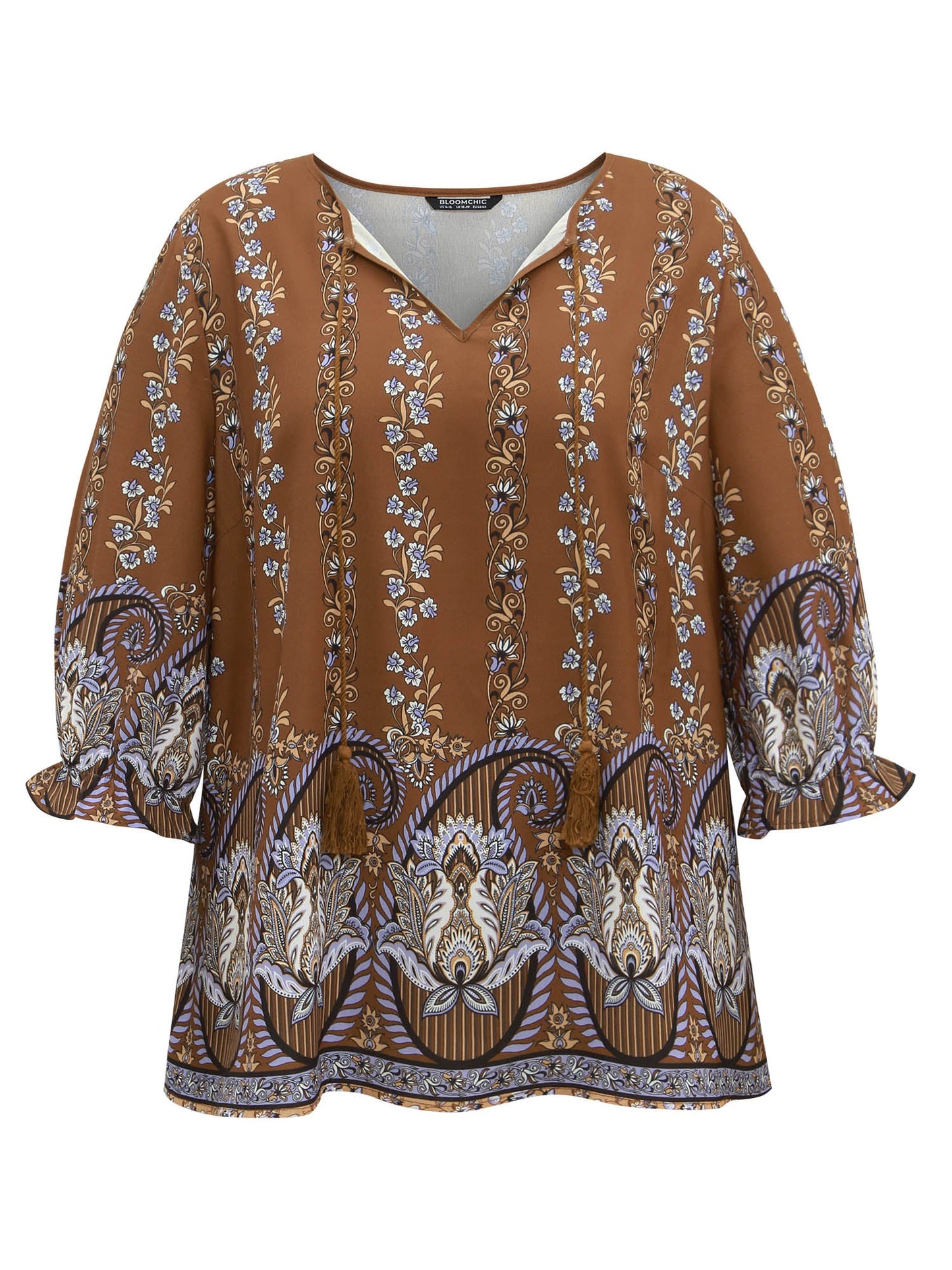Bandana Print Tassels Ties Flutter Sleeve Blouse