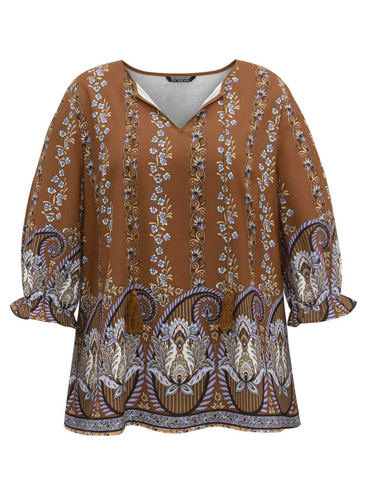 Bandana Print Tassels Ties Flutter Sleeve Blouse