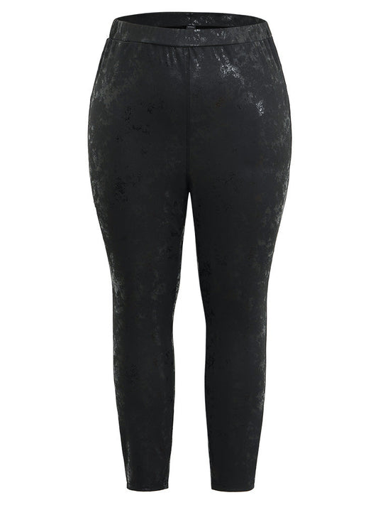 Vintage PU Leather Glitter Skinny Leggings