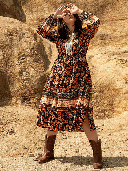 Floral Print V Neck Dress