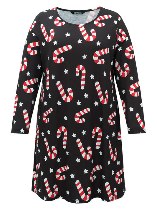 Christmas Candy Print Pocket Sleep Dress