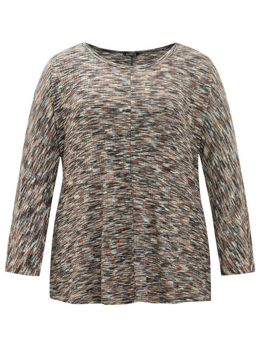 Rib Knit Contrast Drop Shoulder T-shirt