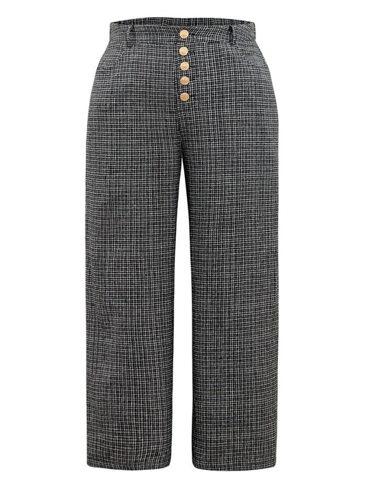 Gingham Textured Metal Detail Wide Leg Pants
